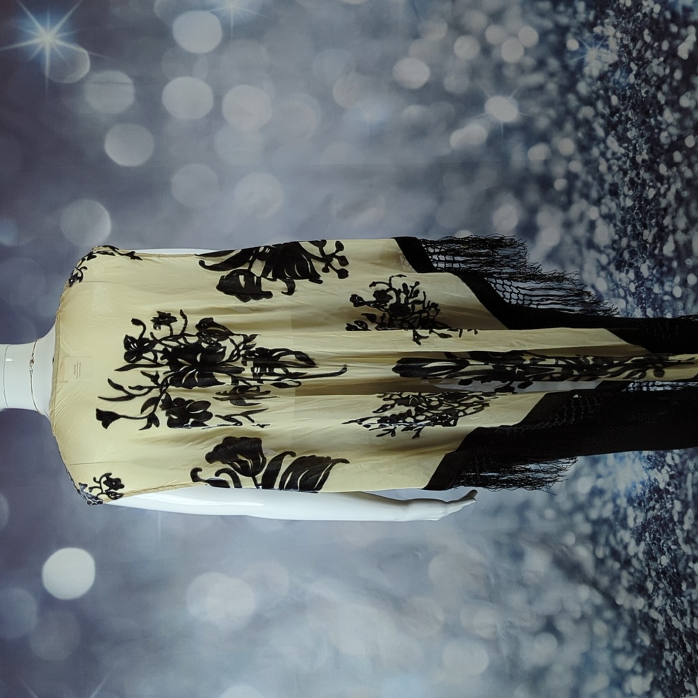 Free People Boho Hippie Silk Blend Fringed Velvet Burnout Sleeveless Vest